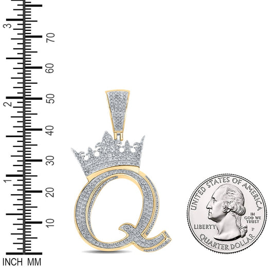 1.43 Ctw Natural Diamond Crown Initial Letter Alphabet Q Pendant in 10k Two-tone Gold