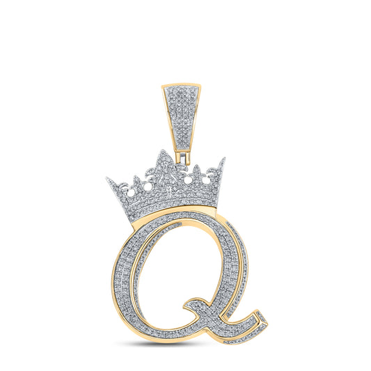 1.43 Ctw Natural Diamond Crown Initial Letter Alphabet Q Pendant in 10k Two-tone Gold