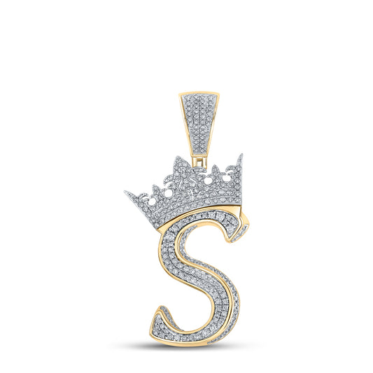 1.2 Ctw Natural Diamond Crown Initial Letter Alphabet S Pendant in 10k Two-tone Gold