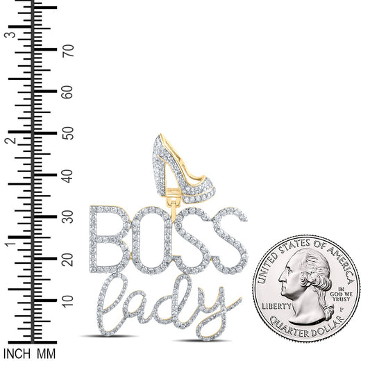 2.26 Ctw Natural Diamond Boss Lady Heel Shoe Pendant in 10k Yellow Gold