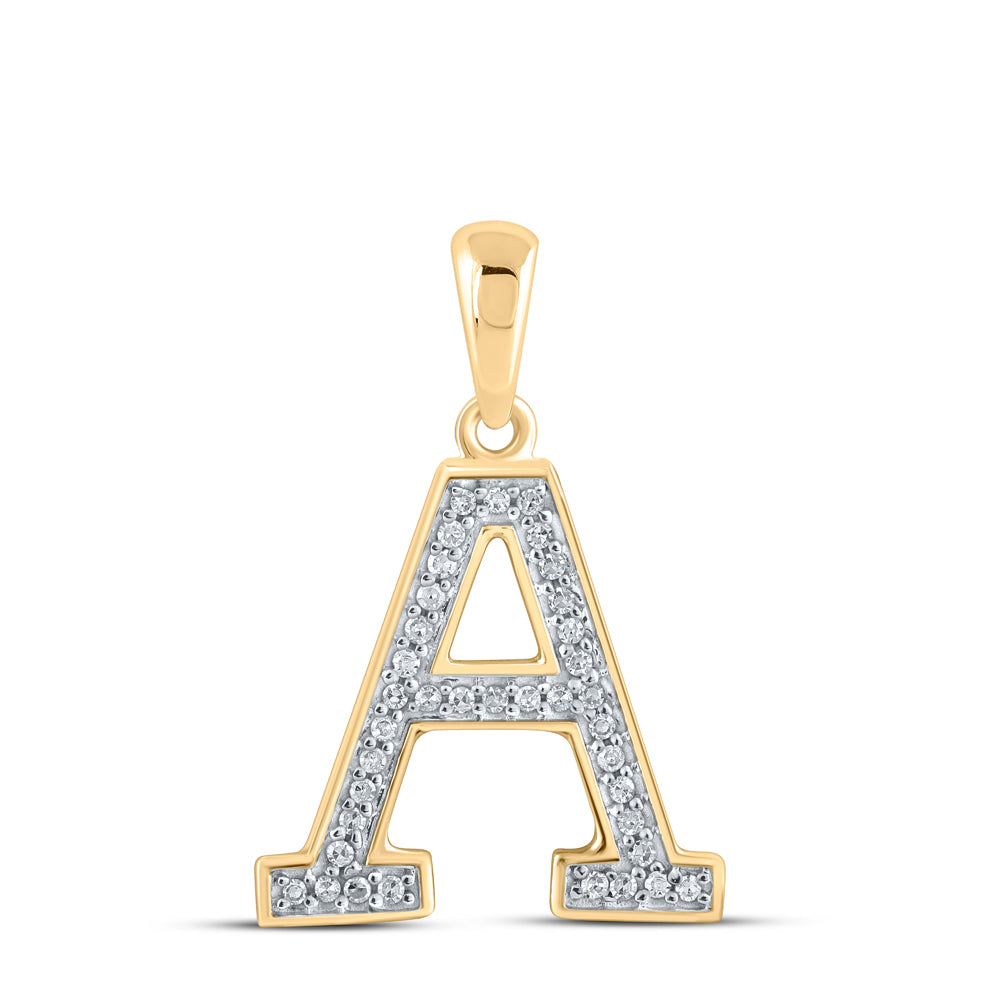 0.08 Ctw Natural Diamond Block Initial Letter A Pendant in 10k Yellow Gold