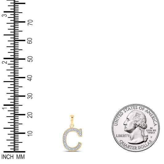 0.08 Ctw Natural Diamond Block Initial Letter C Pendant in 10k Yellow Gold