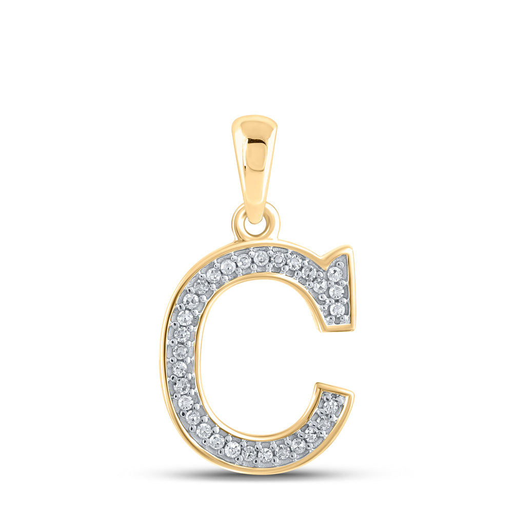 0.08 Ctw Natural Diamond Block Initial Letter C Pendant in 10k Yellow Gold