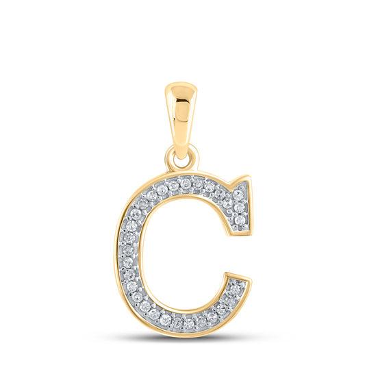 0.08 Ctw Natural Diamond Block Initial Letter C Pendant in 10k Yellow Gold