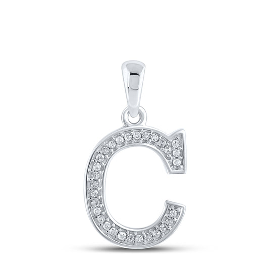 0.08 Ctw Natural Diamond Block Initial Letter C Pendant in 10k White Gold