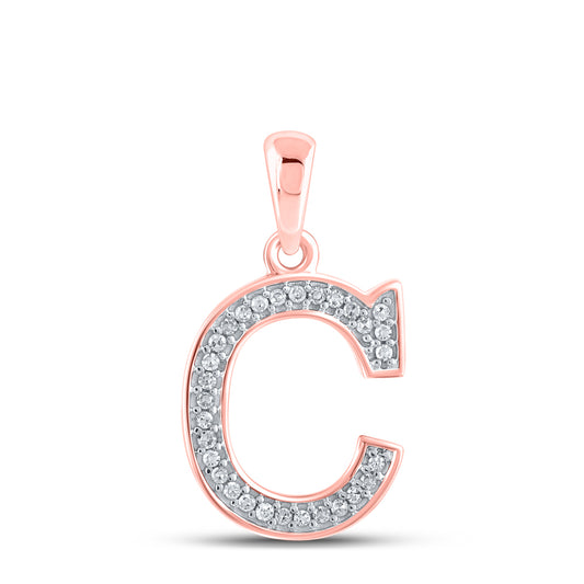 0.08 Ctw Natural Diamond Block Initial Letter C Pendant in 10k Rose Gold
