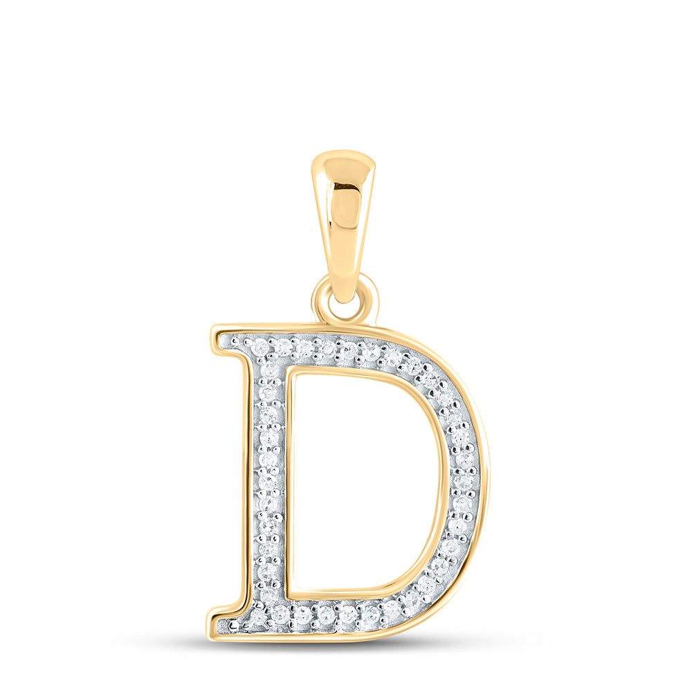 0.08 Ctw Natural Diamond Block Initial Letter D Pendant in 10k Yellow Gold