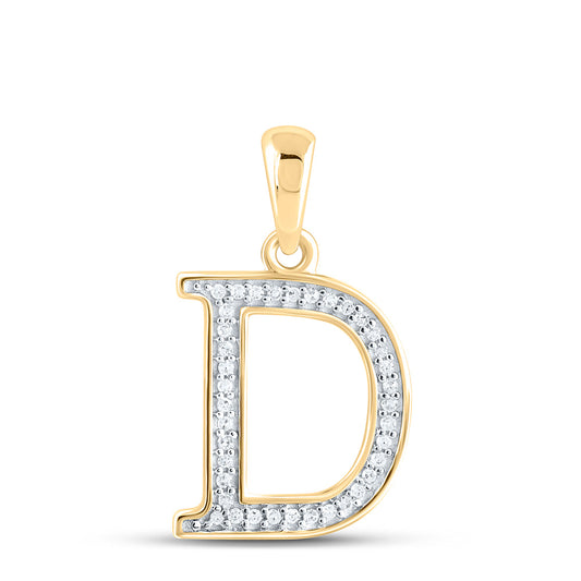 0.08 Ctw Natural Diamond Block Initial Letter D Pendant in 10k Yellow Gold