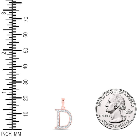 0.08 Ctw Natural Diamond Block Initial Letter D Pendant in 10k Rose Gold