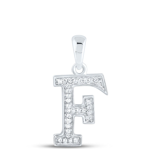 0.08 Ctw Natural Diamond Block Initial Letter F Pendant in 10k White Gold
