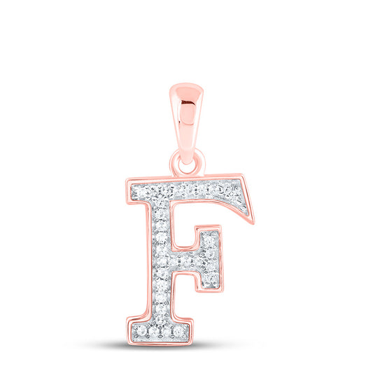 0.08 Ctw Natural Diamond Block Initial Letter F Pendant in 10k Rose Gold