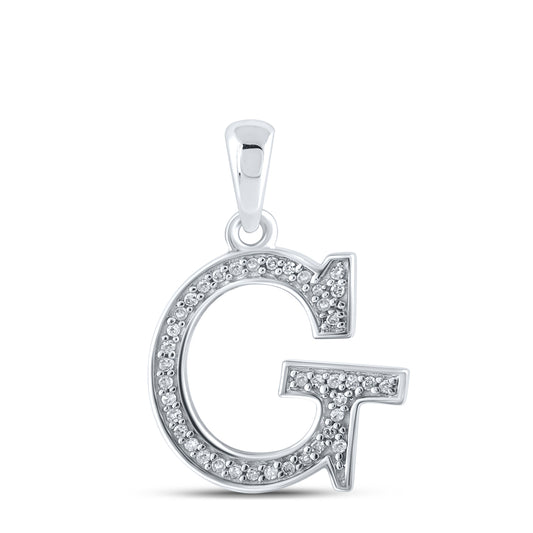 0.08 Ctw Natural Diamond Block Initial Letter G Pendant in 10k White Gold