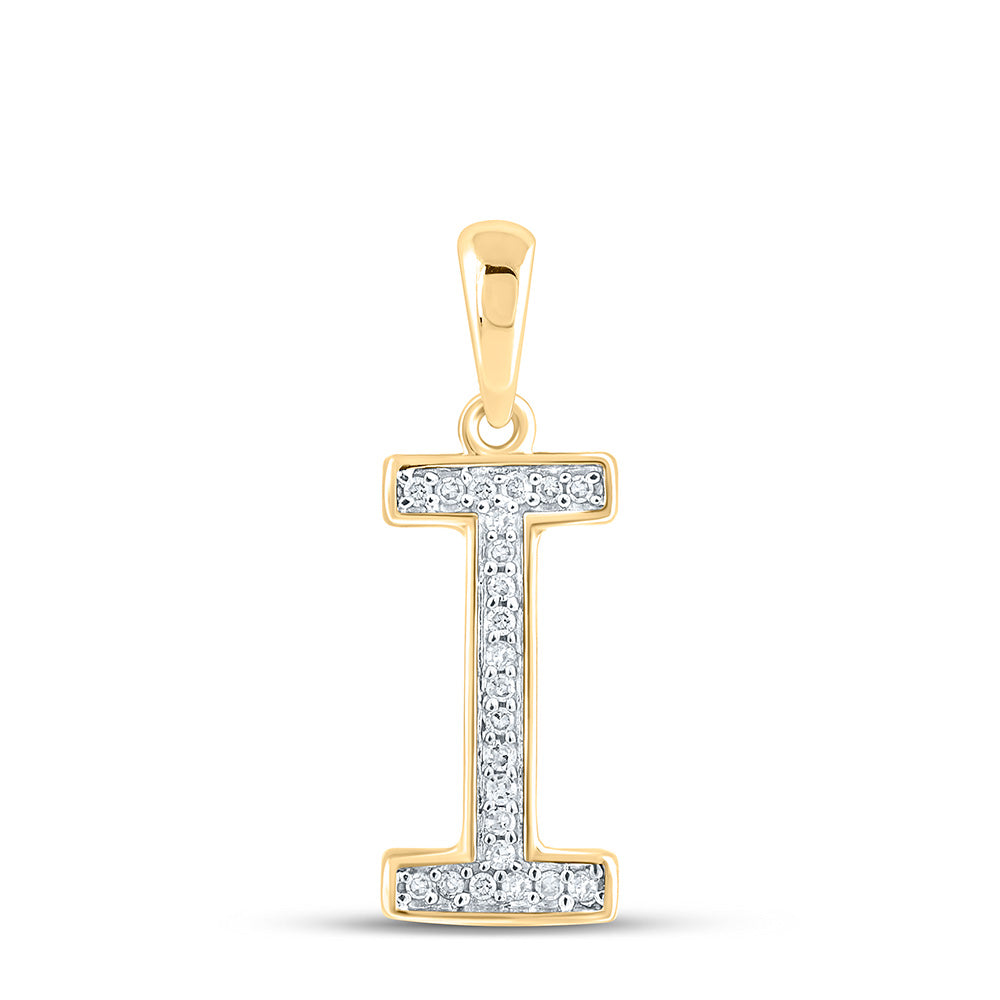 0.06 Ctw Natural Diamond Block Initial Letter I Pendant in 10k Yellow Gold