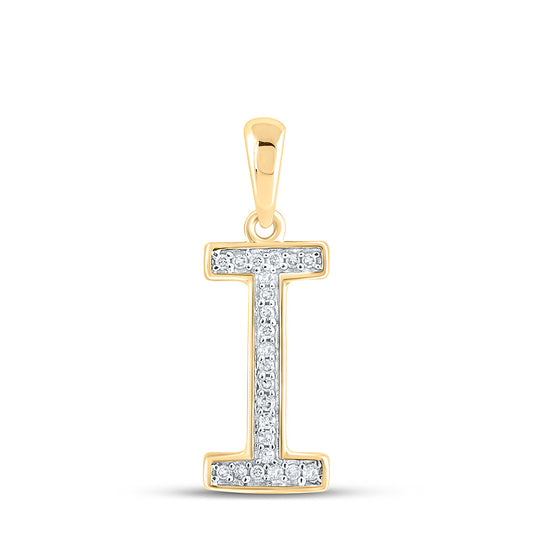 0.06 Ctw Natural Diamond Block Initial Letter I Pendant in 10k Yellow Gold