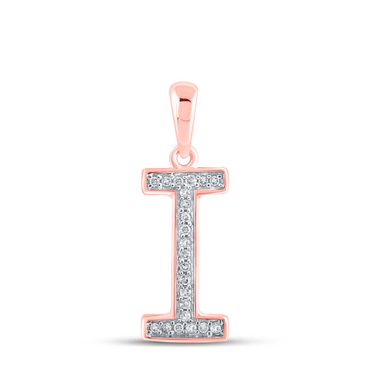 0.06 Ctw Natural Diamond Block Initial Letter I Pendant in 10k Rose Gold