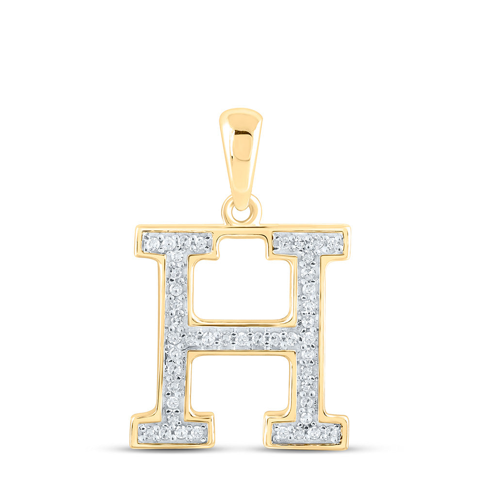 0.09 Ctw Natural Diamond Block Initial Letter H Pendant in 10k Yellow Gold
