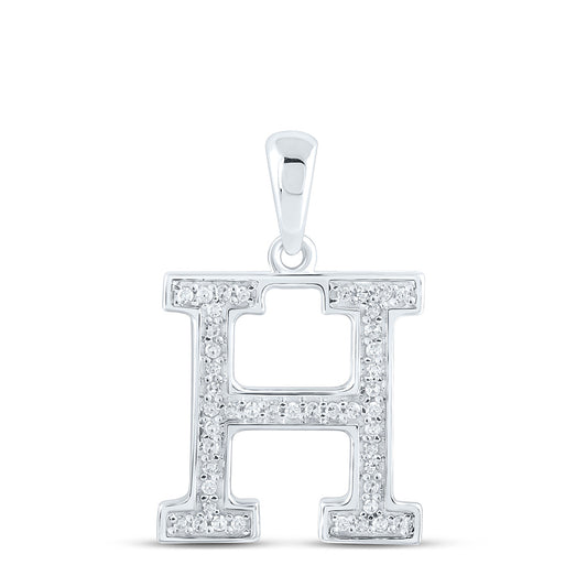 0.09 Ctw Natural Diamond Block Initial Letter H Pendant in 10k White Gold