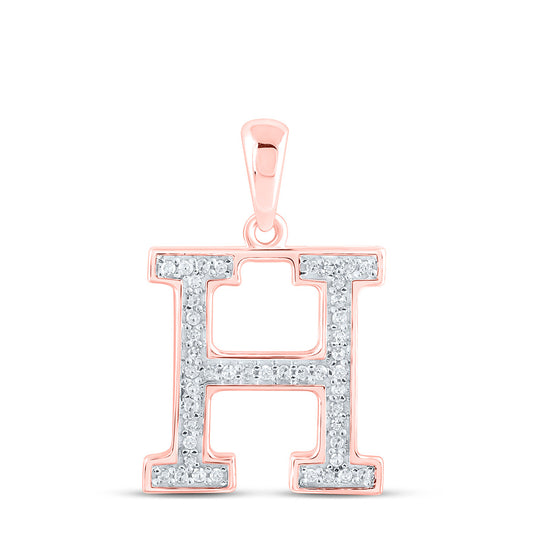 0.09 Ctw Natural Diamond Block Initial Letter H Pendant in 10k Rose Gold