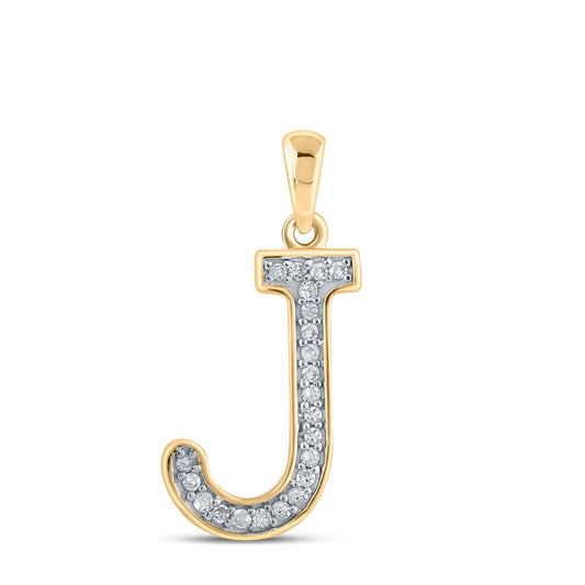 0.06 Ctw Natural Diamond Block Initial Letter J Pendant in 10k Yellow Gold