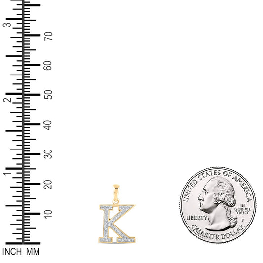 0.08 Ctw Natural Diamond Block Initial Letter K Pendant in 10k Yellow Gold