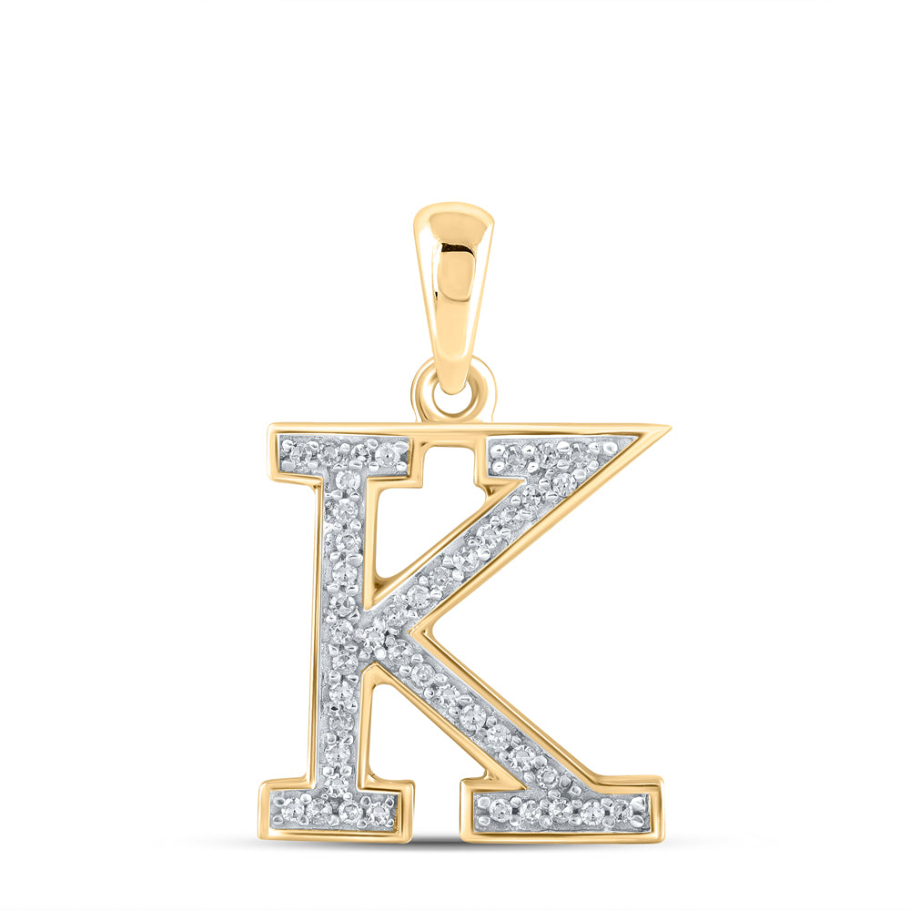 0.08 Ctw Natural Diamond Block Initial Letter K Pendant in 10k Yellow Gold