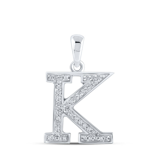 0.08 Ctw Natural Diamond Block Initial Letter K Pendant in 10k White Gold