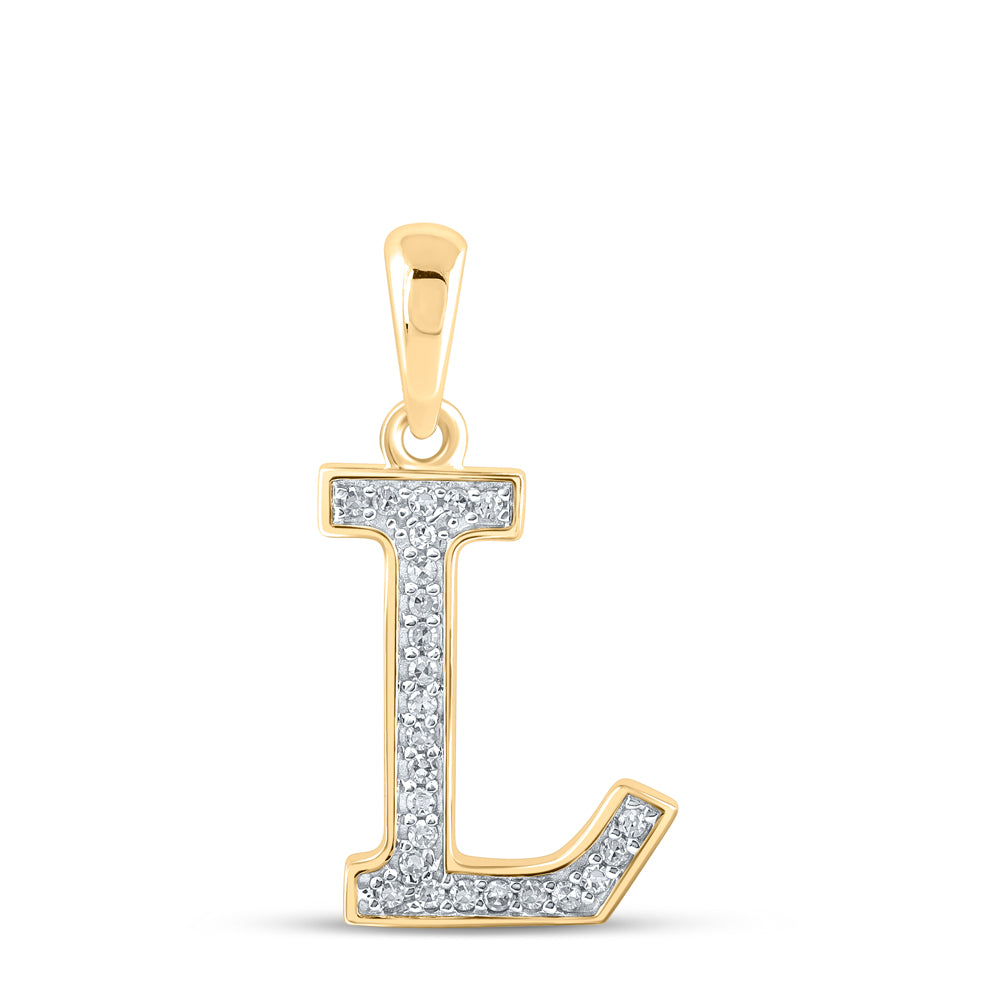 0.07 Ctw Natural Diamond Block Initial Letter L Pendant in 10k Yellow Gold
