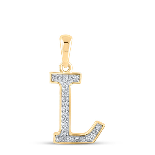 0.07 Ctw Natural Diamond Block Initial Letter L Pendant in 10k Yellow Gold
