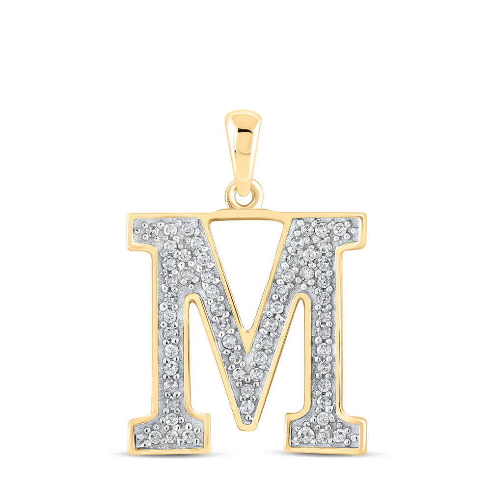 0.11 Ctw Natural Diamond Block Initial Letter M Pendant in 10k Yellow Gold