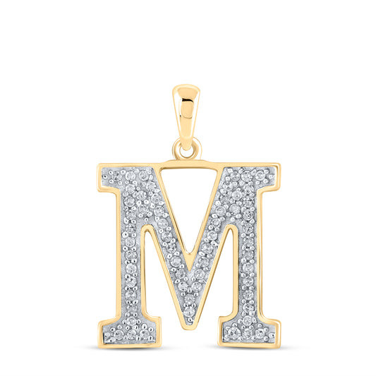 0.11 Ctw Natural Diamond Block Initial Letter M Pendant in 10k Yellow Gold