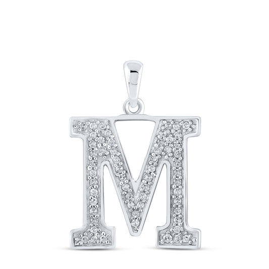 0.11 Ctw Natural Diamond Block Initial Letter M Pendant in 10k White Gold