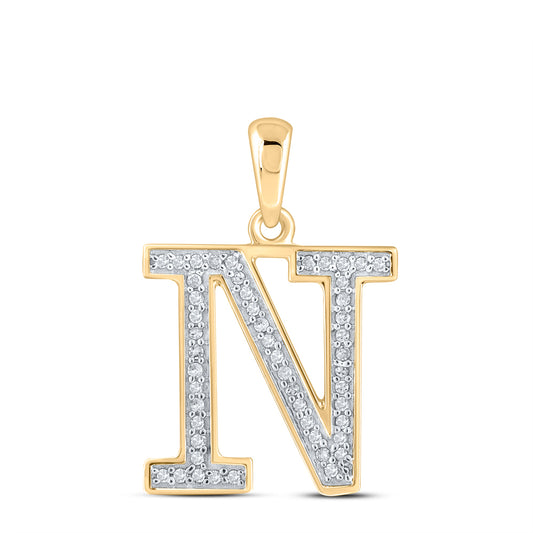 0.1 Ctw Natural Diamond Block Initial Letter N Pendant in 10k Yellow Gold