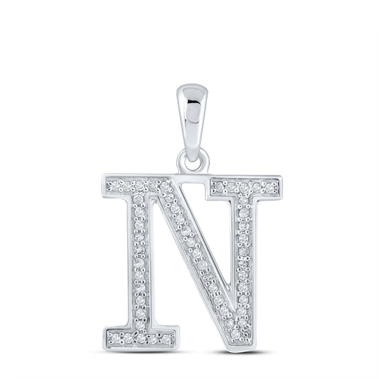 0.1 Ctw Natural Diamond Block Initial Letter N Pendant in 10k White Gold