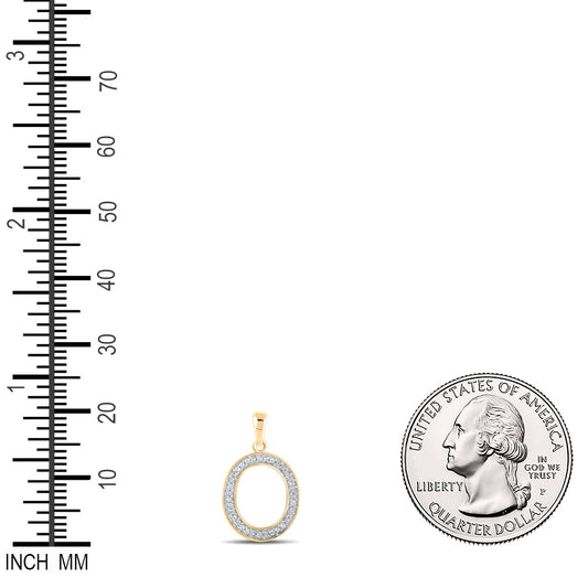 0.09 Ctw Natural Diamond Block Initial Letter O Pendant in 10k Yellow Gold