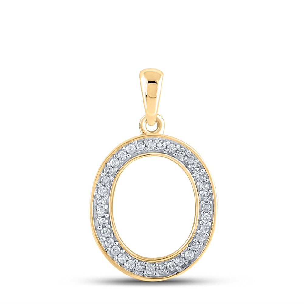 0.09 Ctw Natural Diamond Block Initial Letter O Pendant in 10k Yellow Gold
