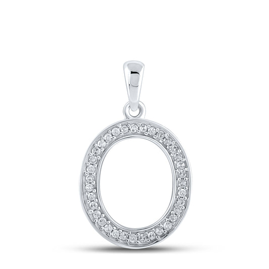 0.09 Ctw Natural Diamond Block Initial Letter O Pendant in 10k White Gold