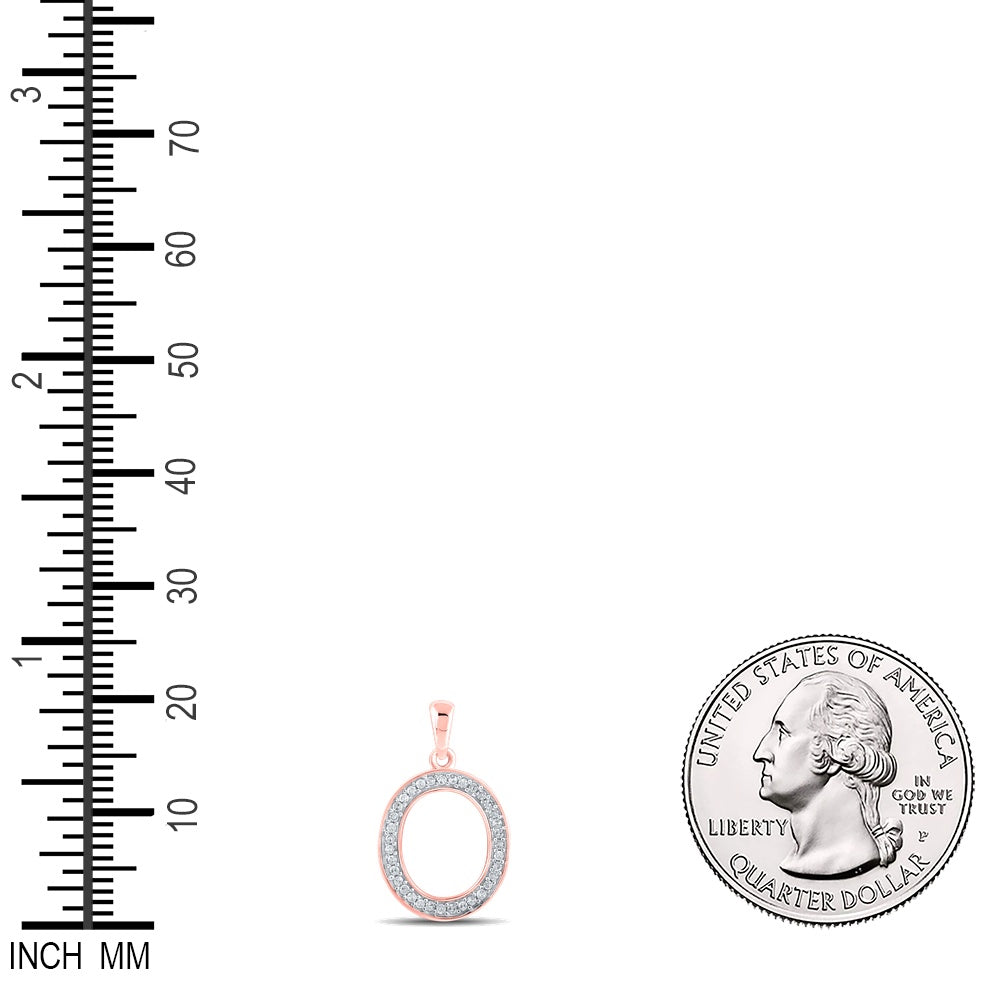 0.09 Ctw Natural Diamond Block Initial Letter O Pendant in 10k Rose Gold