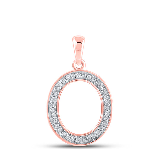 0.09 Ctw Natural Diamond Block Initial Letter O Pendant in 10k Rose Gold