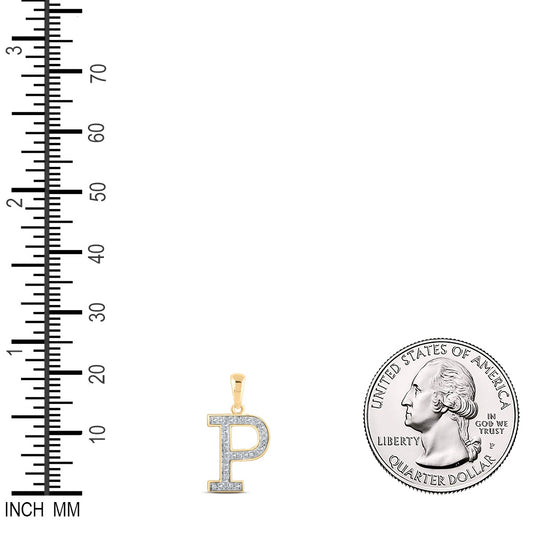 0.09 Ctw Natural Diamond Block Initial Letter P Pendant in 10k Yellow Gold