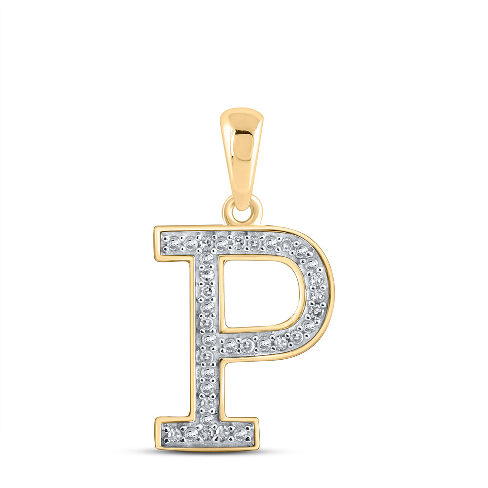 0.09 Ctw Natural Diamond Block Initial Letter P Pendant in 10k Yellow Gold