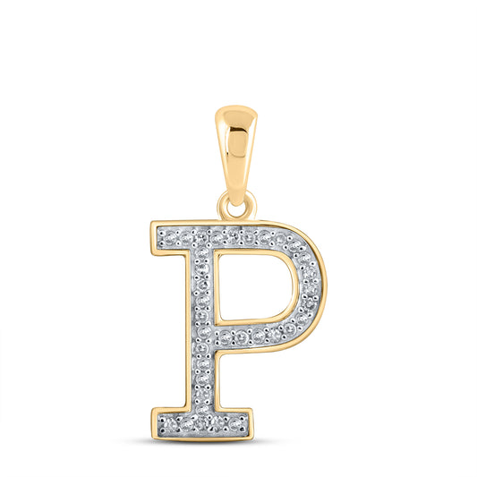 0.09 Ctw Natural Diamond Block Initial Letter P Pendant in 10k Yellow Gold