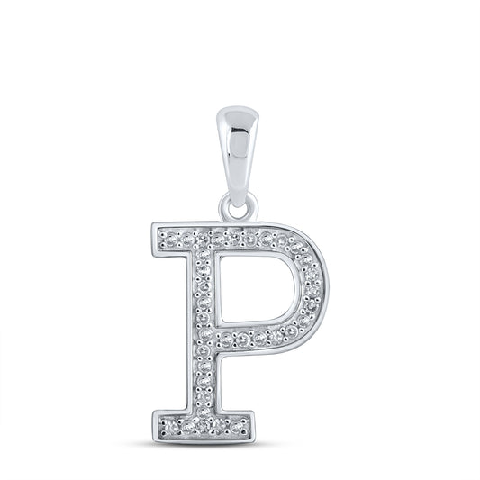 0.09 Ctw Natural Diamond Block Initial Letter P Pendant in 10k White Gold