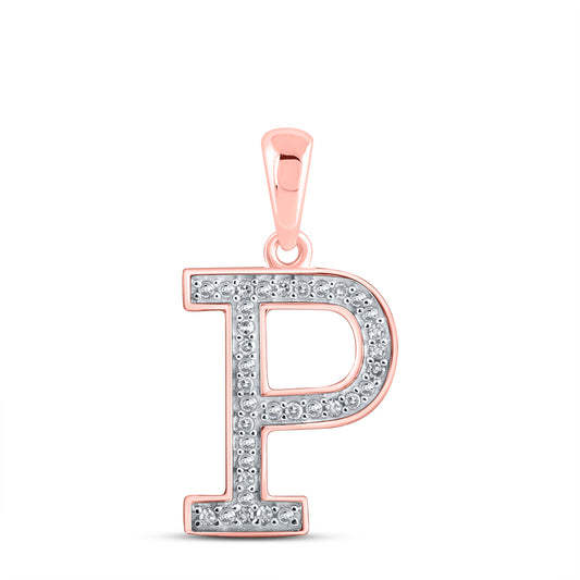 0.09 Ctw Natural Diamond Block Initial Letter P Pendant in 10k Rose Gold
