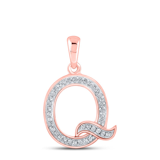 0.08 Ctw Natural Diamond Block Initial Letter Q Pendant in 10k Rose Gold