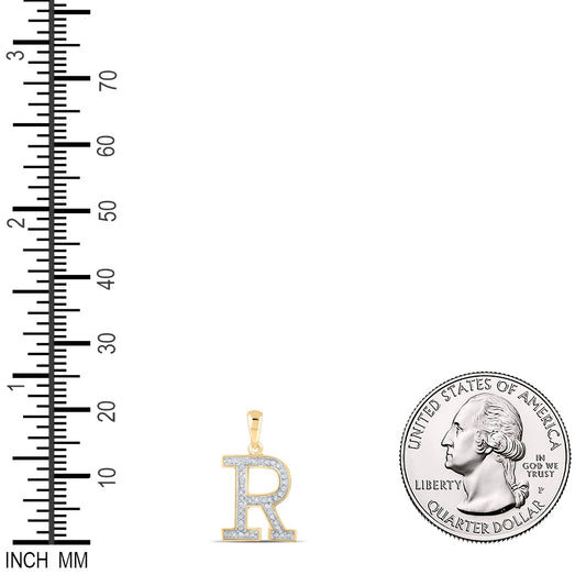 0.08 Ctw Natural Diamond Block Initial Letter R Pendant in 10k Yellow Gold