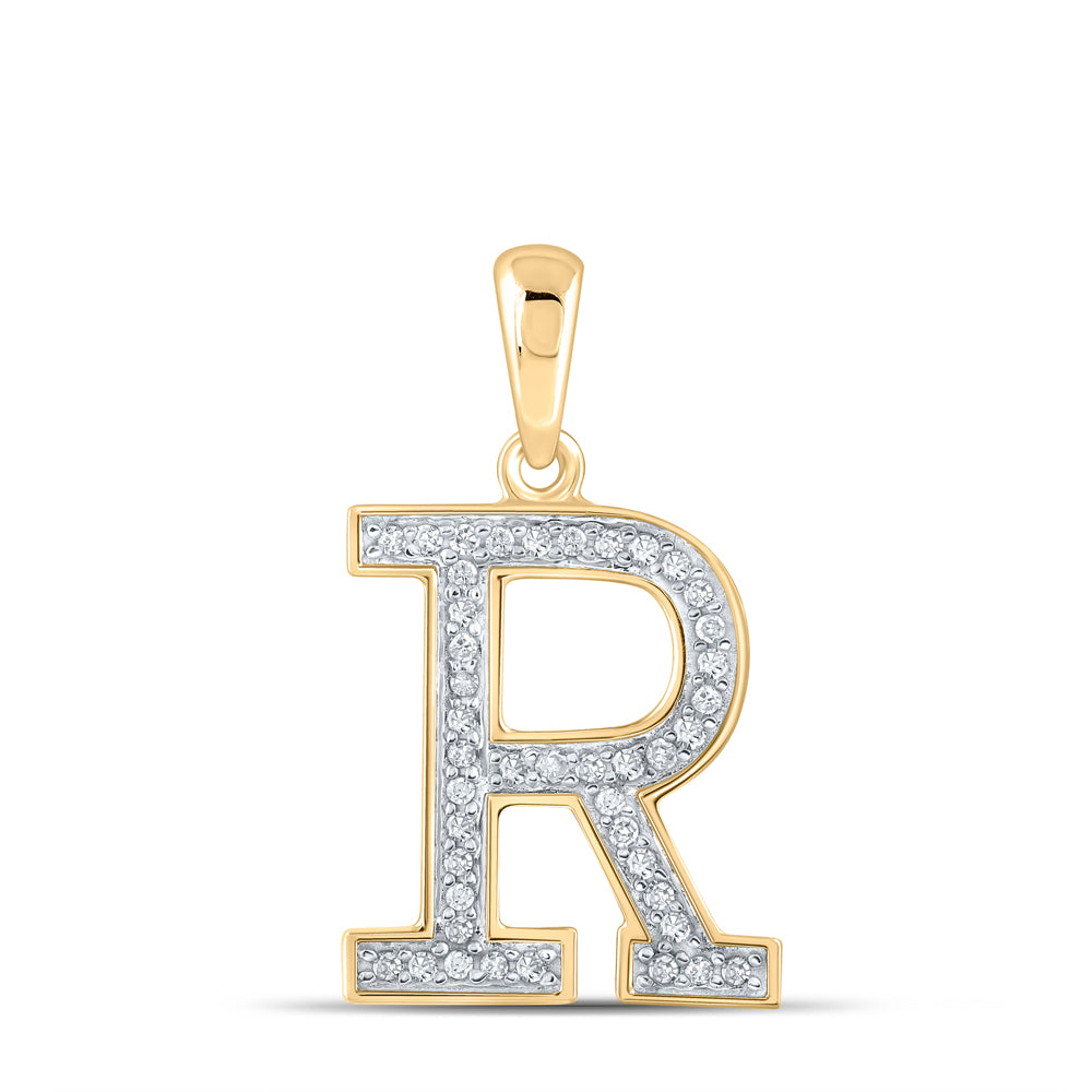 0.08 Ctw Natural Diamond Block Initial Letter R Pendant in 10k Yellow Gold