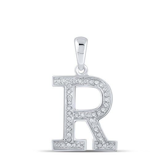 0.08 Ctw Natural Diamond Block Initial Letter R Pendant in 10k White Gold