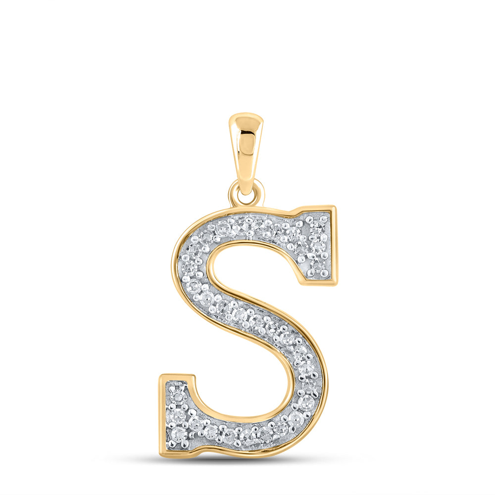 0.09 Ctw Natural Diamond Block Initial Letter S Pendant in 10k Yellow Gold