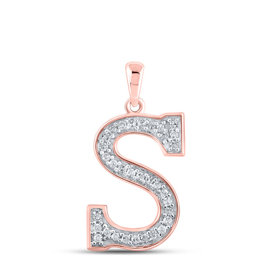 0.09 Ctw Natural Diamond Block Initial Letter S Pendant in 10k Rose Gold