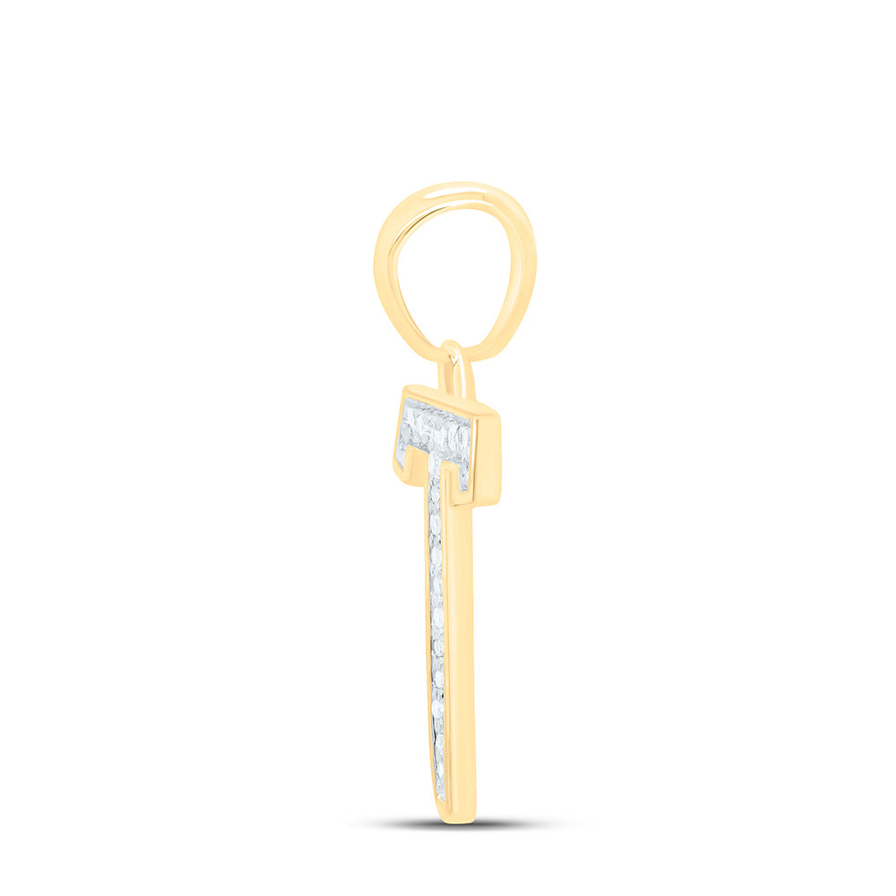 0.06 Ctw Natural Diamond Block Initial Letter T Pendant in 10k Yellow Gold